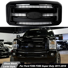 For 2011-2016 Ford F250 F350 Lariat Style Grill Gloss Black Front Bumper Grille picture