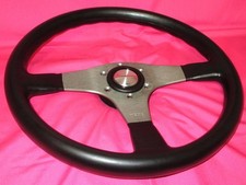 Mint MOMO Modena 350mm Steering Wheel Black Leather Gunmetal Spokes Horn Button picture