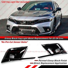 For 2022-2024 Honda Civic JDM Gloss Black Fog Light Lamp Bezel Cover Replacement picture