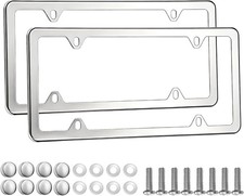 2PCS Polished Silver Stainless Steel License Plate Frames – Universal Fit picture