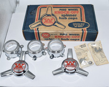 Vintage Western Mag Wheel Knock Off Spinner Hub Caps Chrome NOS Box Hardware picture