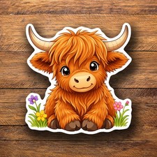 Cute Highland Cow Floral Laptop Waterproof Weatherproof Vinyl Decal Sticker 472 picture