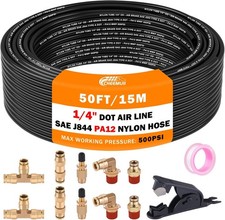 50 FT 1/4 DOT Air Line with Brass Fittings for Air Bags Suspension 10-Piece Kit picture