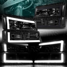 4PC LED BAR SMOKE HEADLIGHTS FIT 03-07 CHEVY SILVERADO 1500 2500 3500 AVALANCHE picture