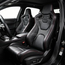 2 x Universal Car Racing Seats PVC Leather with 2 Sliders Sport Seats Black picture
