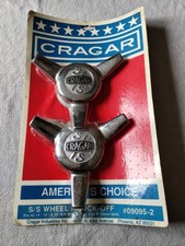 Vintage NOS Cragar S/S SPINNERS  #09095 Wheel Hub Caps Chrome Blue Emblems  picture