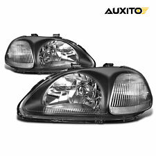 For 1996-98 Honda Civic Black Headlights Head Lights Replacement Clear Corner EF picture