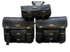 Hi Quality Black Leather Motorcycle Combo Saddle 3 Bags Saddle Luggage Bag picture