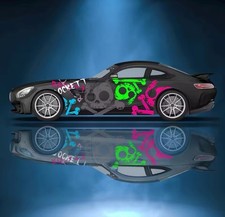 Colorful Skull Racing Stripe Car Body Sticke; Vintage Style Decal Both Sides picture