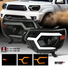 Fit 2012-2015 Toyota Tacoma Black Smoke Sequential LED Tube Projector Headlights picture