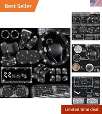 27 PCs Black Bling Car Accessories Set for Women, Steering Wheel Covers Unive... picture