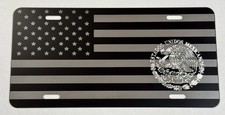 Combo Laser US Flag & Diamond Etched Mexico Eagle Logo Car Tag License Plate picture