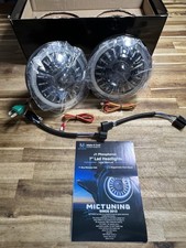 MICTUNING J1 NEW Pair 7 Inch Round Led Headlights w/Blue Start-up Welcome Halo picture