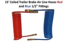 15' Red & Blue Coil Coiled Air Line Hose Set Trailer Brake 1/2