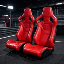 Universal PVC Leather Reclinable Red Racing Seats Car Seats Pair picture