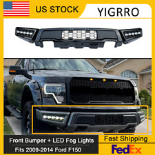 Front Bumper For 2009-2014 Ford F150 F-150 Steel Black Raptor Style W/LED Lights picture