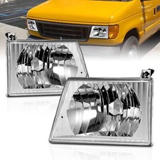 Crystal Fit 1992-2004 Ford Econoline E150 E250 Headlights Headlamps 2 Pieces Set picture