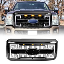 Glossy Black Front Grille w/ Emblem Hole For Ford 2011-2016 F250 F350 Super Duty picture