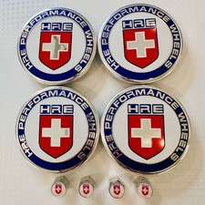4pc HRE Red White Blue 63mm Center Caps XC635HRE—2PC & 4pc Chrome Valve Caps -MB picture