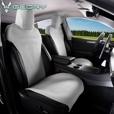 Fits 17-23 Tesla Model 3 Seat Cover Cushions V2 Style Suede Leather White picture