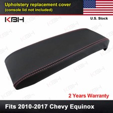 Fits 2010-2017 Chevy Equinox Black Leather Console Lid Armrest Cover Red Stitch picture