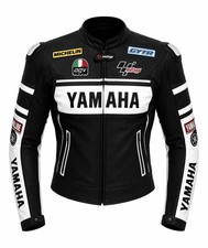 Yamaha Black White Motorcycle Leather Racing Jacket CE Armour Biker Riding picture