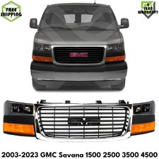 Front Grille Chrome & Headlight Kit For 2003-2023 GMC Savana 1500 2500 3500 4500 picture