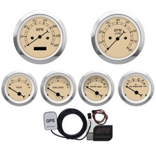 MOTOR METER RACING Classic Beige 6 Gauge Set 85mm GPS Speedometer MPH °F PSI picture