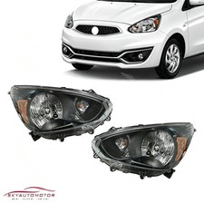 Fits 2014-2020 Mitsubishi Mirage Hatchback Black Housing Headlight Lamp Set Pair picture