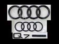 New Audi Q7 Emblem Gloss Black Front Rear Rings Quattro 2016-2023 Combo Kit 4pcs picture