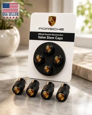 Genuine Porsche Premium OEM Tyre Valve Dust Caps (4x) in Gloss Black picture
