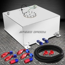 15 GALLON POLISHED ALUMINUM FUEL CELL TANK+CAP+LEVEL SENDER+NYLON FUEL LINE KIT picture