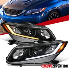 Fit 2012-2015 Honda Civic Sedan 12-13 Coupe LED Bar Projector Headlights Black picture