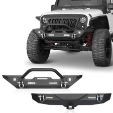 Fit 07-18 Jeep Wrangler JK Combo Steel Front & Rear Bumper w/ LED Light & D-Ring picture