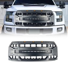 For 15-17 F150 Front Bumper Grille Armor Grill w/Off-Road Lights Matte Black picture