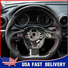 True Carbon fiber Flat Customized Sport LED Steering Wheel for Audi A4 2012✅US picture