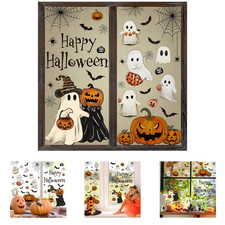 Halloween Window Clings Vintage Ghost Pumpkin Bat Reusable Decals for Fall Party picture