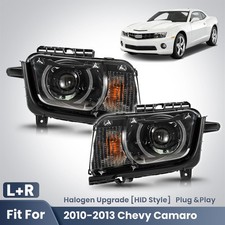 Upgrade Black Halogen Headlights For 2010-2013 Chevy Camaro w/ LED DRL Pair picture