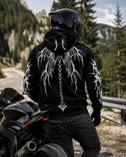 Armored Motorcycle Hoodie, Aramid Lined, CE Level 2, Reflective Dragon Wing Patt picture