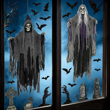 Halloween Window Clings Large Ghost Decor PVC Reaper Skeleton Spooky Decorations picture