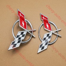 Pair Chrome Red For 1997-2004 C5 Front Nose and Rear Gas Lid Emblems Badges picture