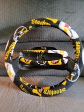 PITTSBURGH STEELERS RETRO FLEECE STEERING WHEEL & REAR VIEW MIRROR SET picture