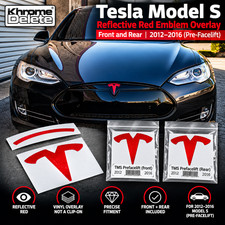 2012-2016 Tesla Model S Reflective Red Vinyl Overlay for the Emblems. picture