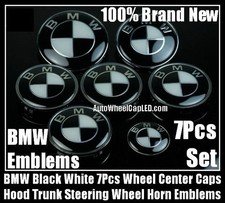 BMW Black White Emblem wheel Center Cap 7PCS Set 82/74mm 68mm 45mm hood M3 M4 M2 picture