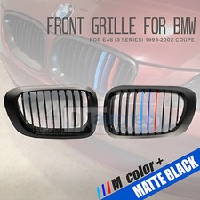 ///M Color BMW 98-02 E46 3-Series 2D Matte Black Front Kidney Grille Grill 2pcs picture