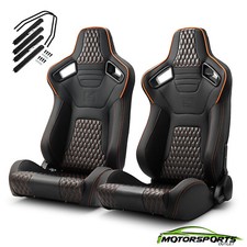 Pair of PVC Carbon Fiber Leather Reclinable Racing Seats W/Silders Orange+Black picture