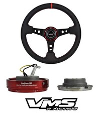 VMS RACING PILOTTA RED LEATHER 350MM STEERING WHEEL + QUICK RELEASE ADAPTER D picture