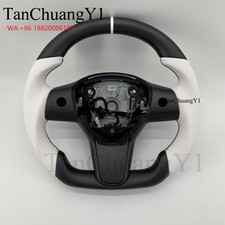 TanChuangY1 For Tesla Model 3 Model Y Custom Carbon White Leather Steering Wheel picture