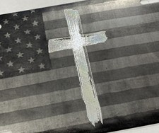 Combo Laser US Flag & Diamond Etched Christian Cross Car Tag License Plate picture
