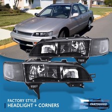 For 94-97 Honda Accord CD JDM Black Headlights + Clear Corner Reflector Lamps picture